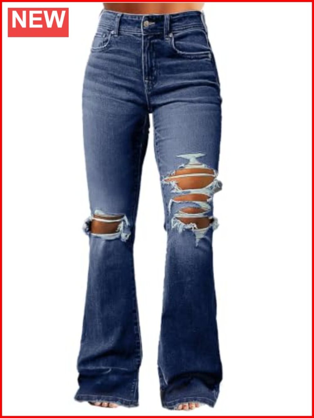 Women's Flare Bootcut Jeans Ripped Distressed Stretch Denim Mid Rise